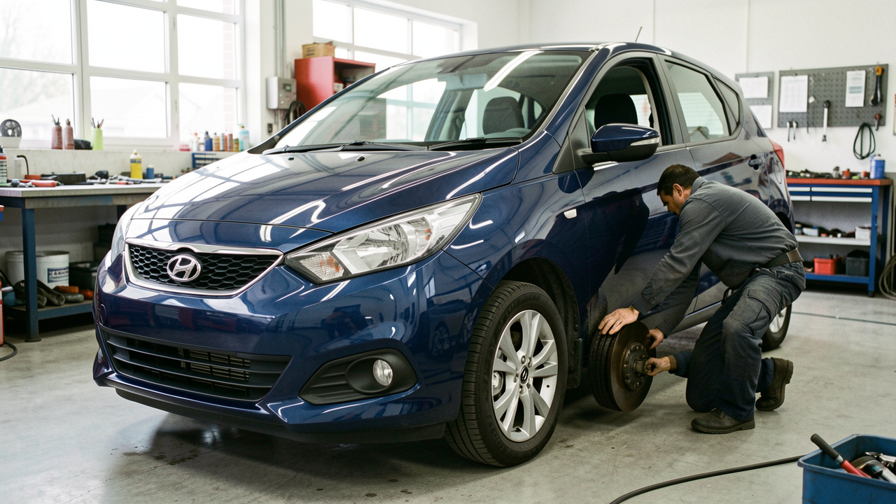 Inspection des principaux équipements de sécurité d’une Peugeot 308 dans un atelier automobile, notamment les pneus, les freins, les phares et les ceintures.